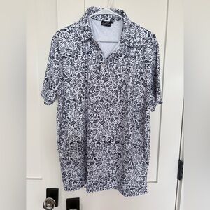 Men's Short-Sleeve Sunday Swagger Polo Shirt in fun White with Black Print